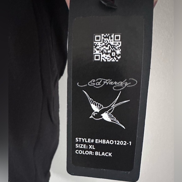 Ed Hardy Love Kills Slowly Woven Black Short Sleeve Button Up Camp Shirt XL - Picture 15 of 15